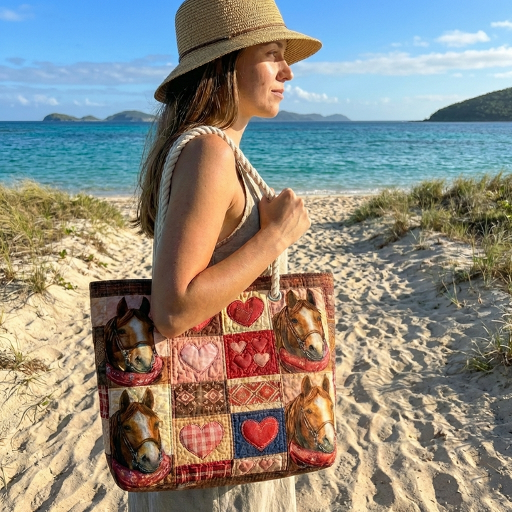 Prairie Horse quilted beach bag in large summer tote style