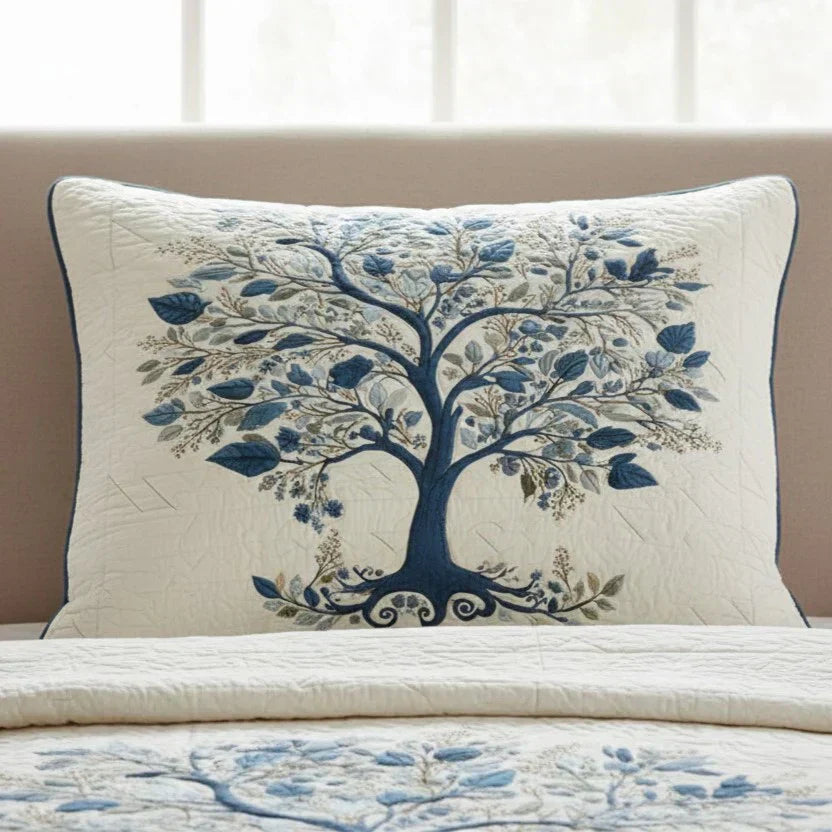 Quilted pillow cover with blue serenity