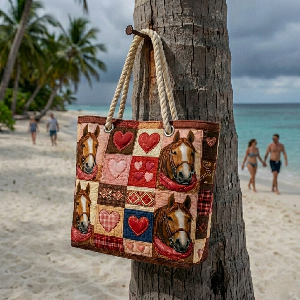 Prairie Horse quilted beach bag in large summer tote style