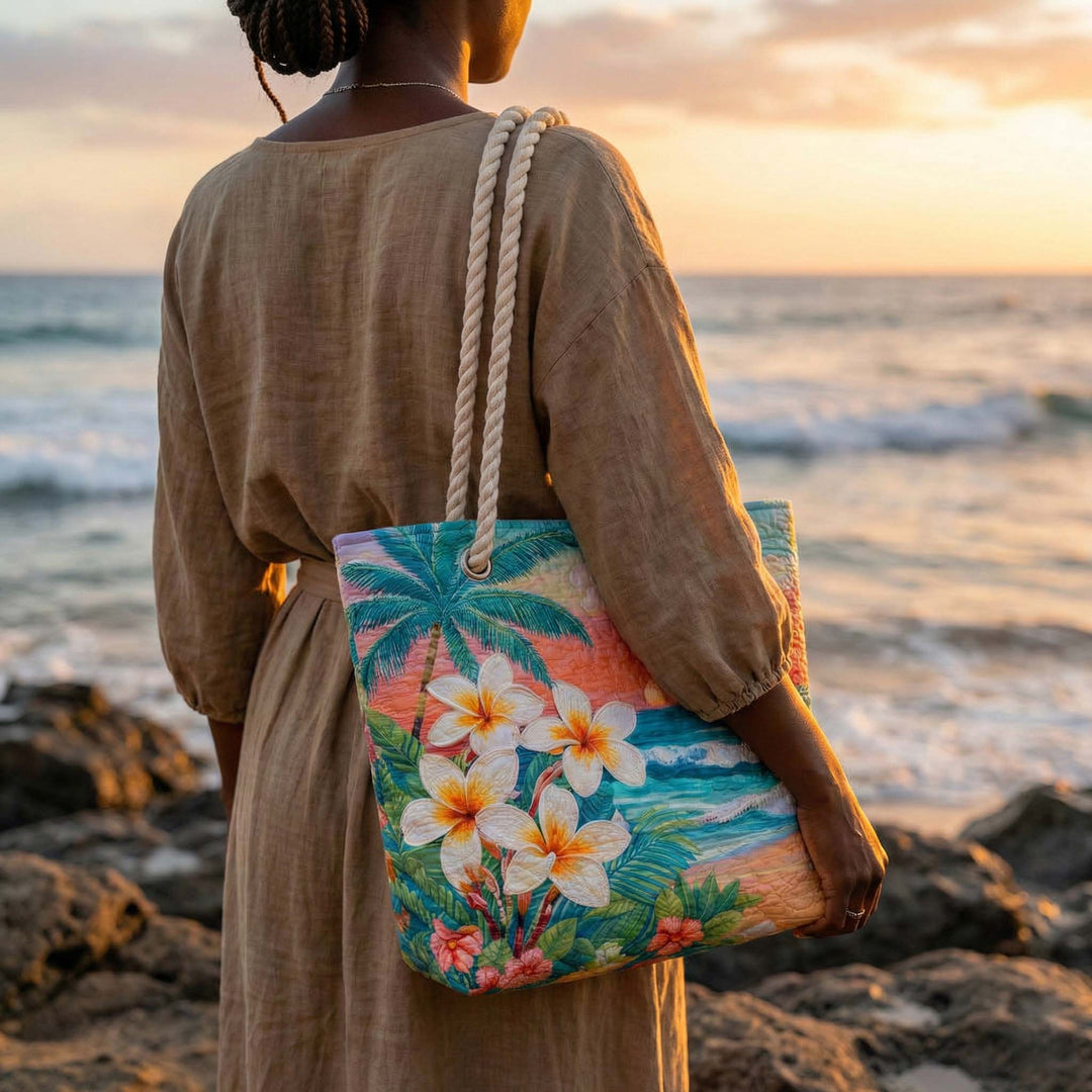 Tropical Spirit quilted beach bag in large summer tote style