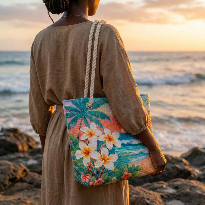 Tropical Spirit quilted beach bag in large summer tote style