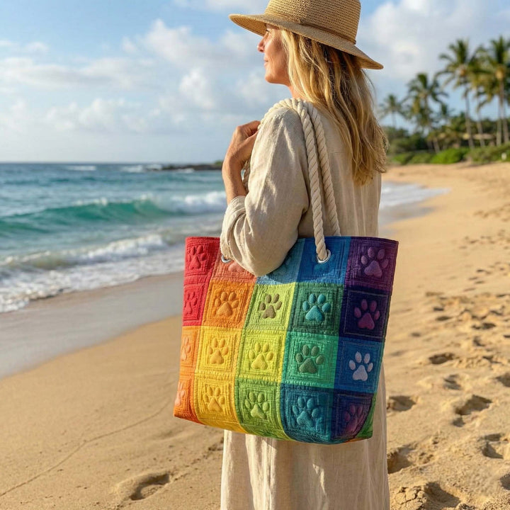 Patchwork Paw Prints quilted beach bag in large summer tote style