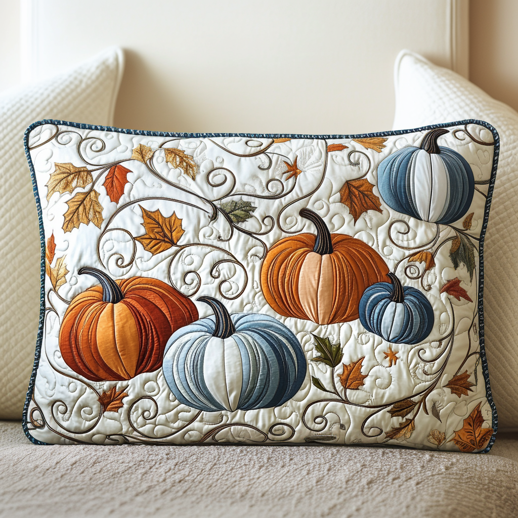 Quilted cushion cover with golden pumpkins NCU0NT8857