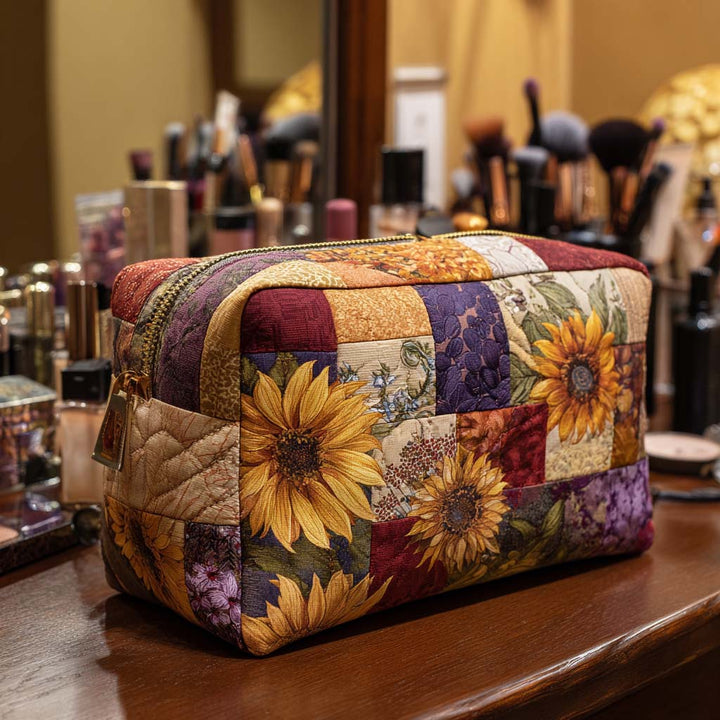 Quilted beauty case with golden flower NCU0NT10170