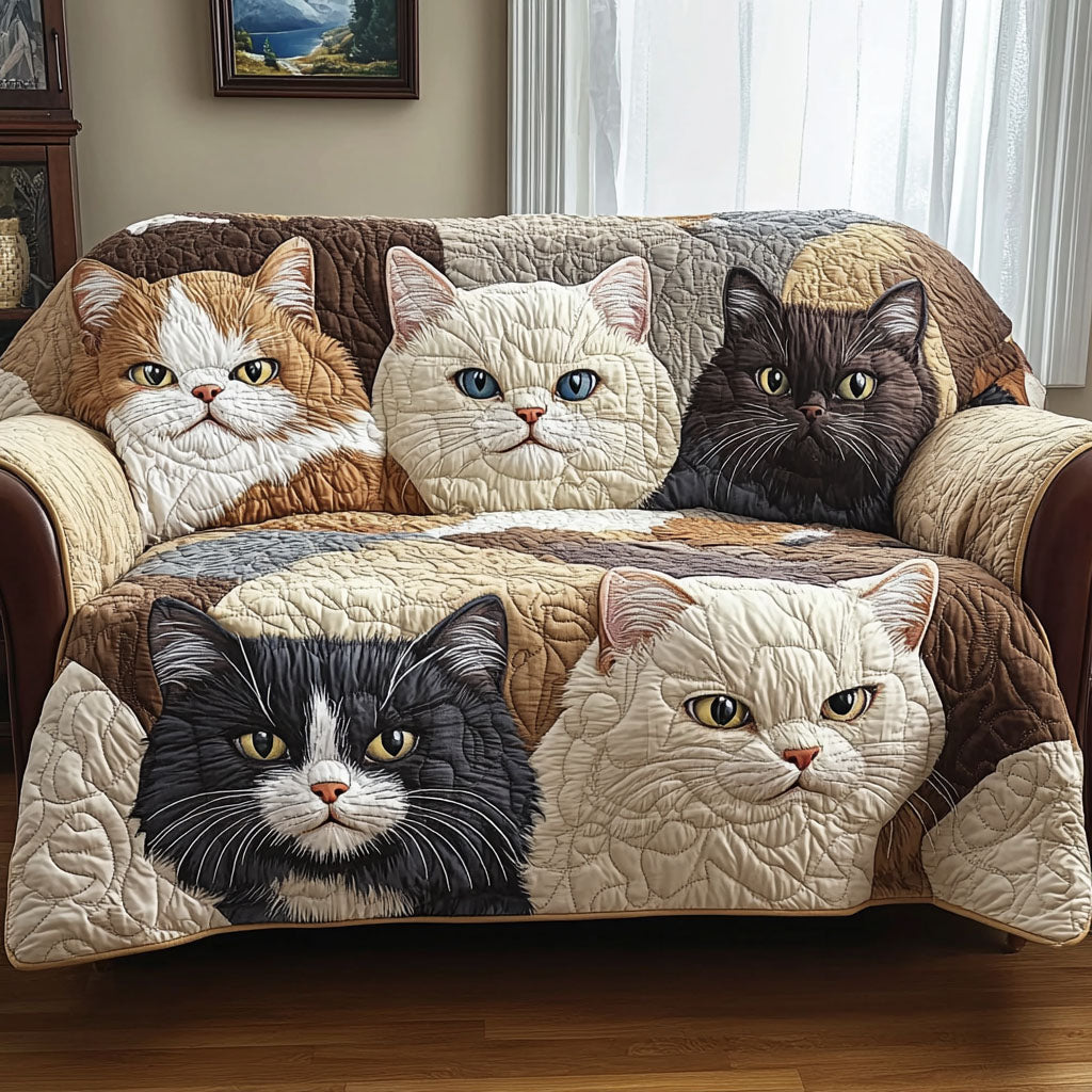 Quilted Sofa Cover with Golden Cat NCU0DK11742