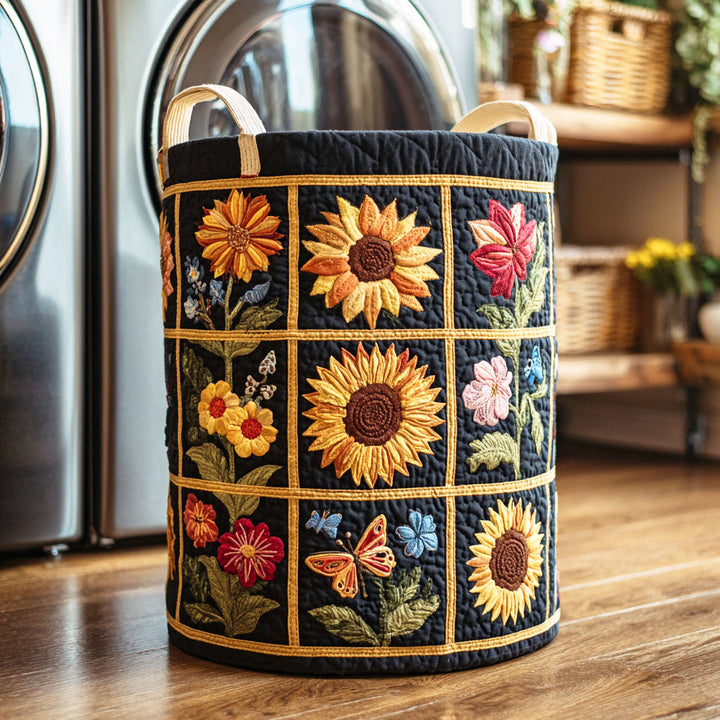 Quilted laundry basket with sunflower NCU0QN042