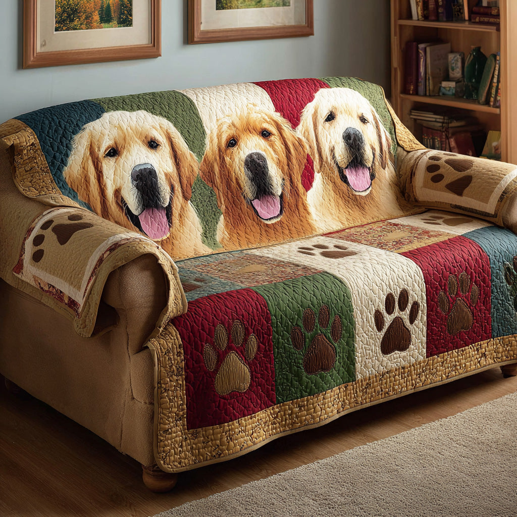 Quilted sofa cover with golden print NCU0TD2160