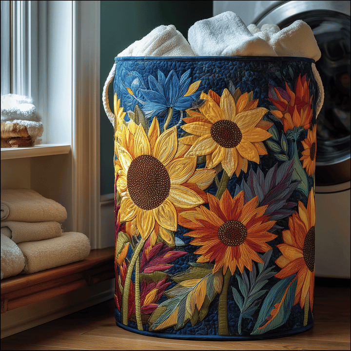 Quilted laundry basket with golden petals NCU0TH2899