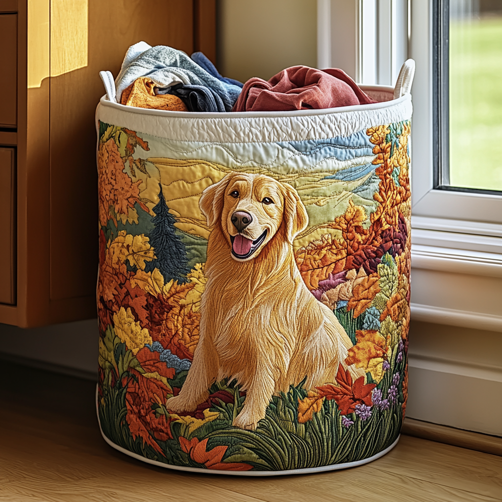 Quilted Laundry Basket with Golden Retriever NCU0DDK839