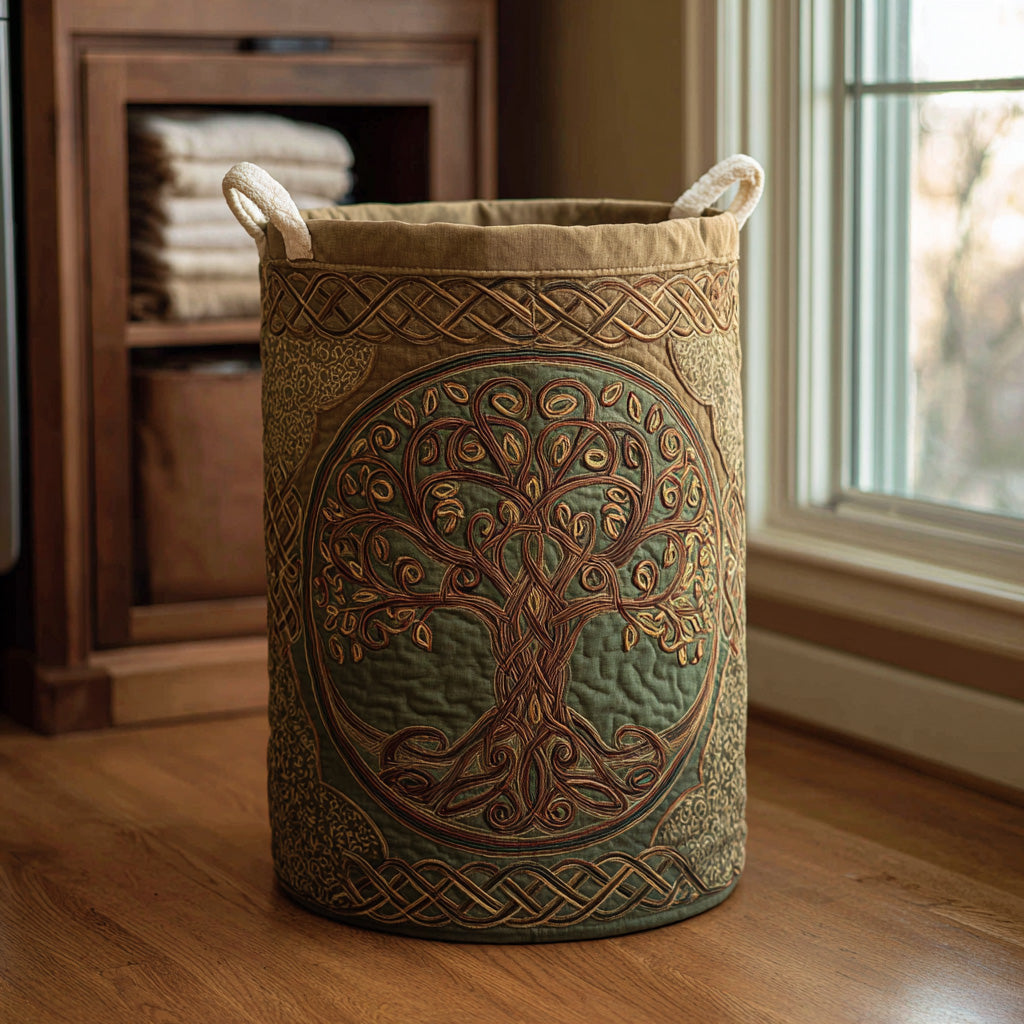 Quilted laundry basket with natural landscape NCU0PVL622