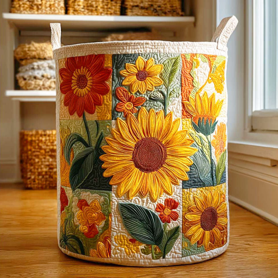 Quilted laundry basket with sunflower NCU0QN042