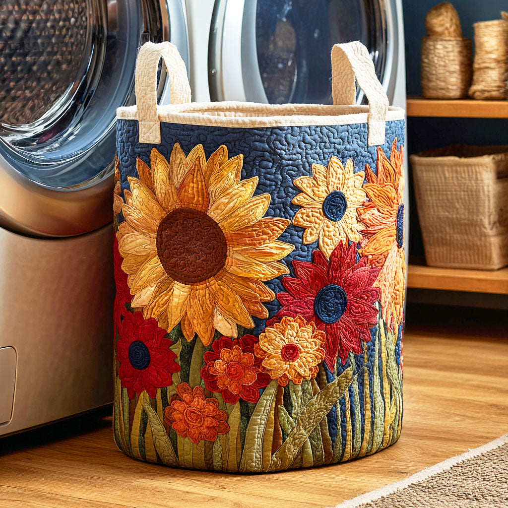 Quilted laundry basket with sunflower NCU0QN042