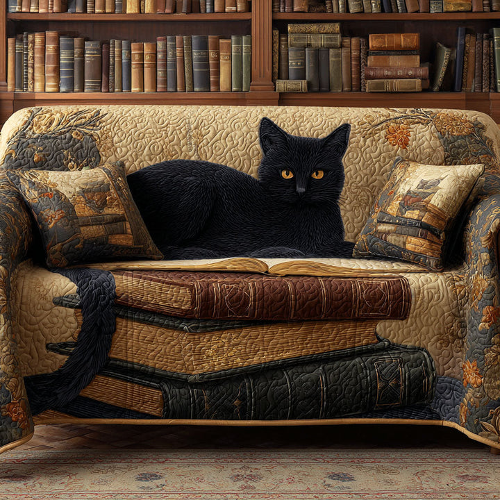 Quilted sofa cover with golden cat NCU0TV758