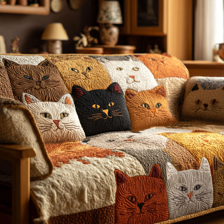 Quilted sofa cover with golden cat NCU0TV808