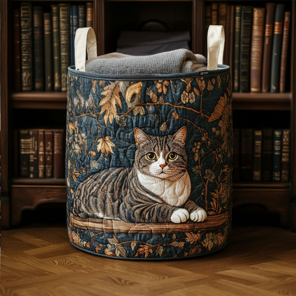 Quilted laundry basket with cozy cat NCU0QN034