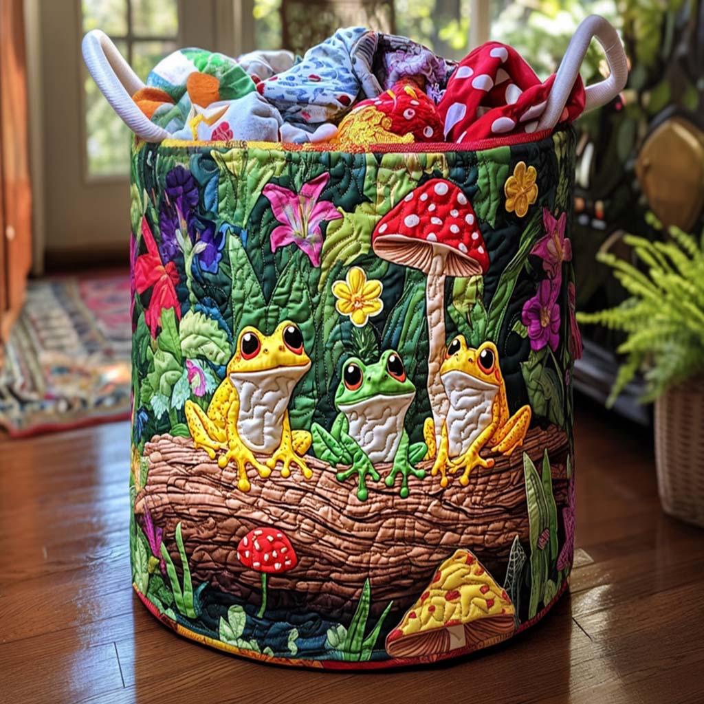 Quilted laundry basket with cheerful frogs NCU0NNT1614