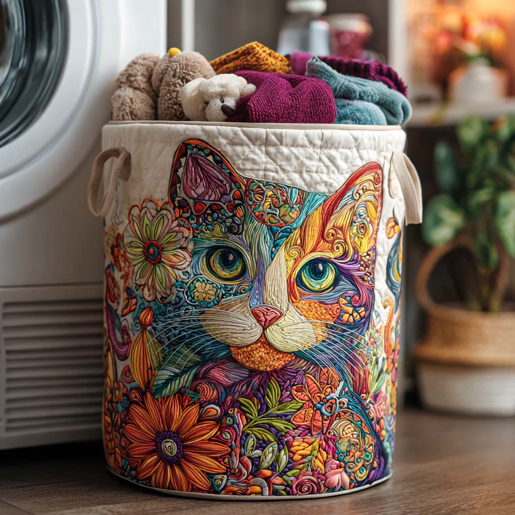 Quilted laundry basket with cats NCU0NNT1331