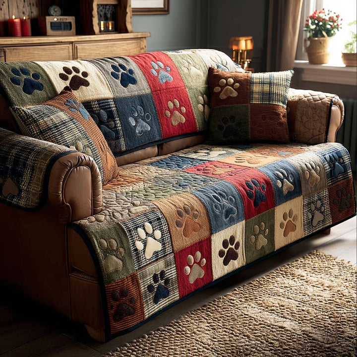 Quilted Sofa Cover with Paw Prints NCU0VT338