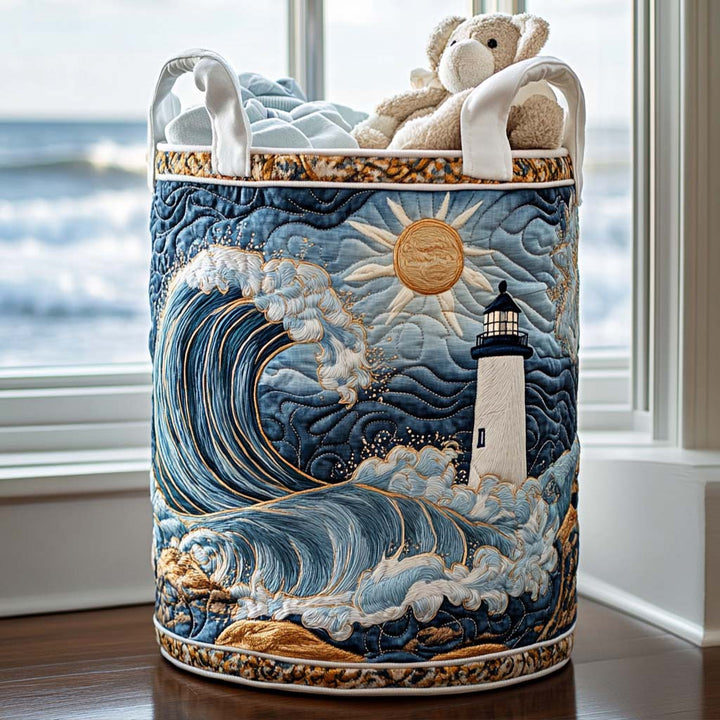 Quilted laundry basket with lighthouse on the sea NCU0NNT1243