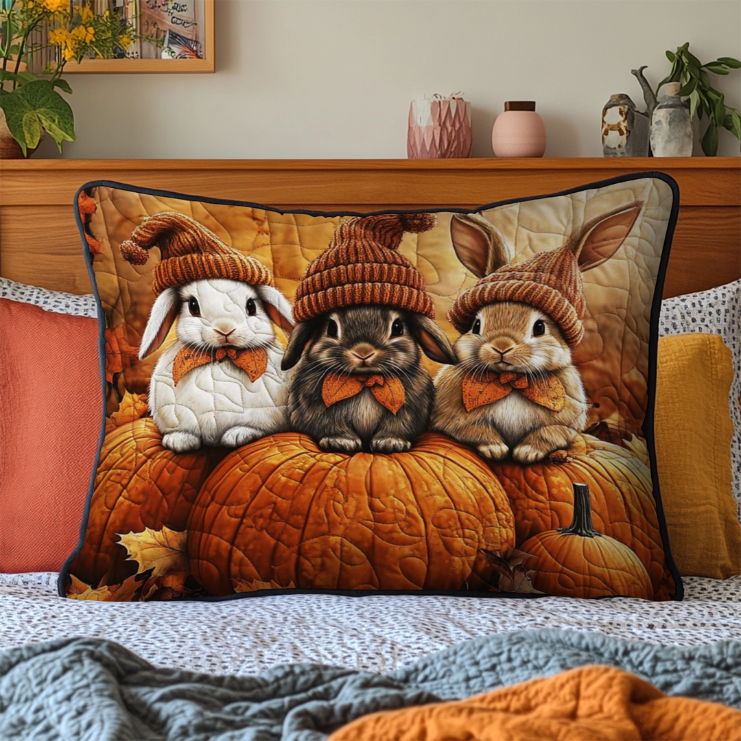 Quilted pillow cover with bunny and autumn harvest NCU0NT9340