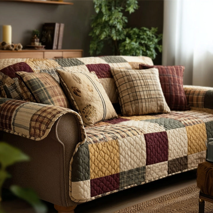 Quilted sofa cover in autumn check NCU0NT11986