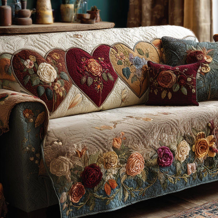 Quilted sofa cover with garden and heart NCU0DV9124