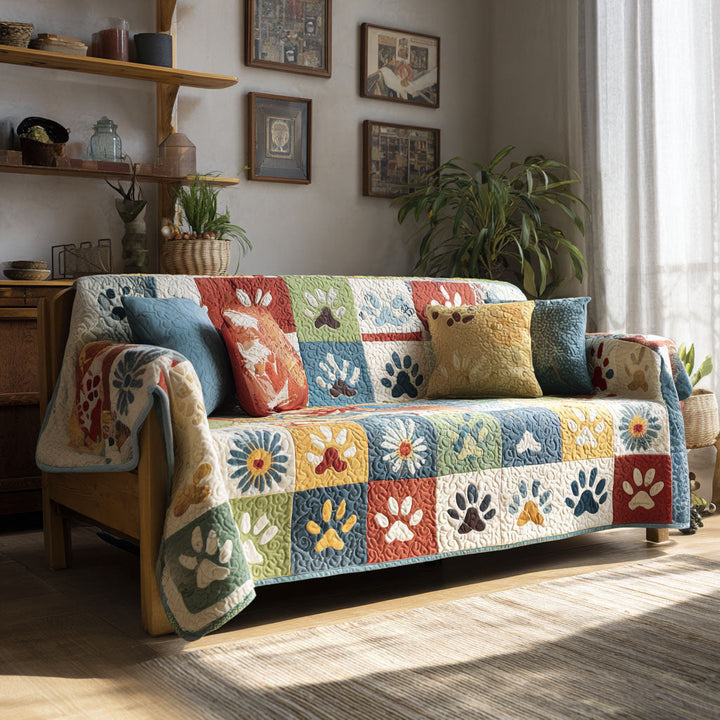 Quilted Sofa Cover with Paw Prints NCU0VT363
