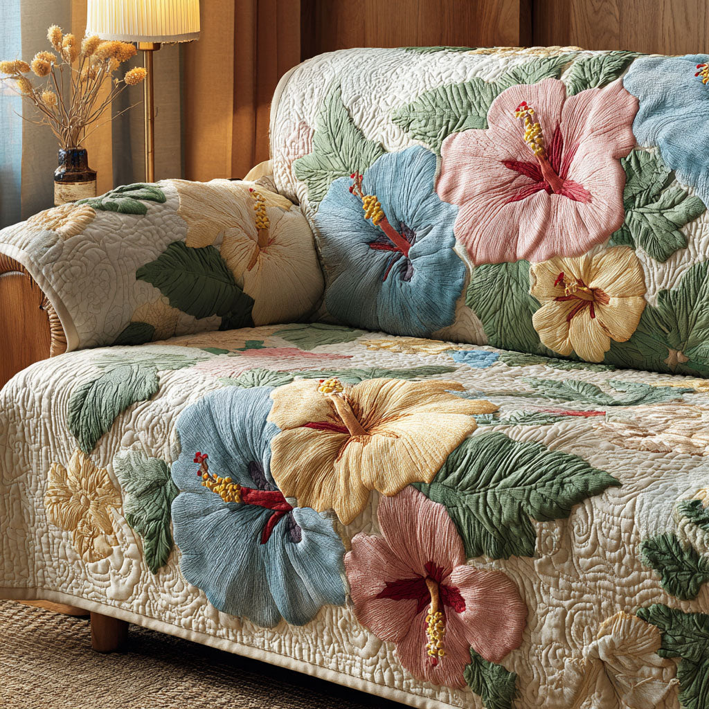 Quilted sofa cover with hibiscus NCU0TV534