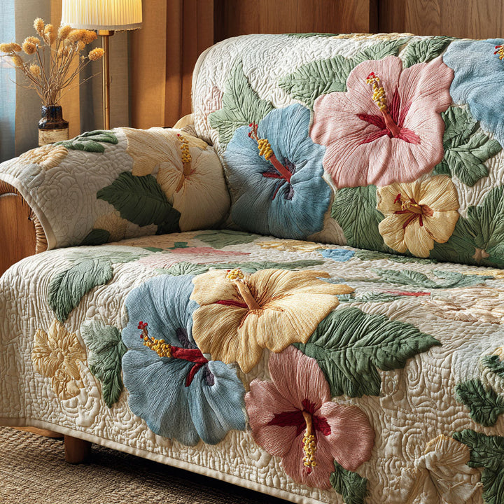 Quilted sofa cover with hibiscus NCU0TV534