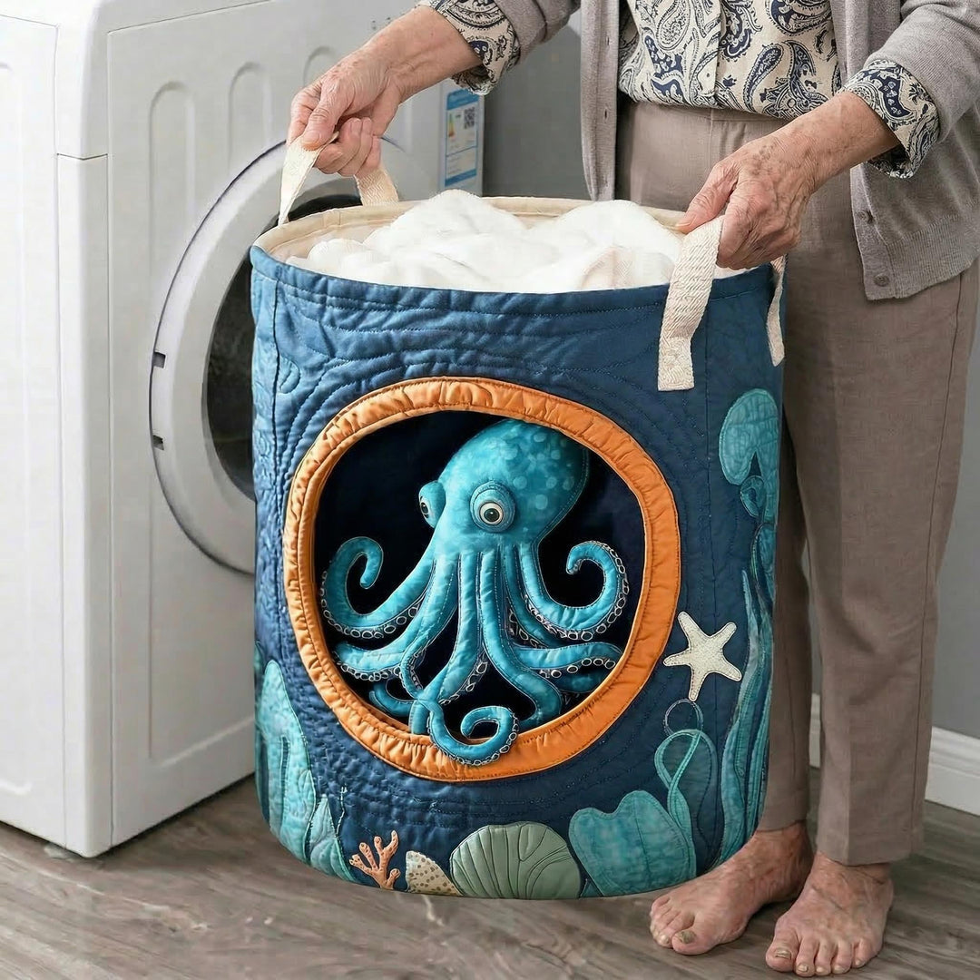 Quilted laundry basket with octopus NCU0NTD374
