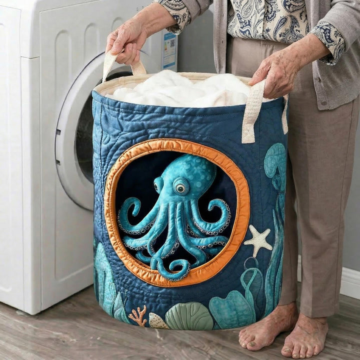 Quilted laundry basket with octopus NCU0NTD374