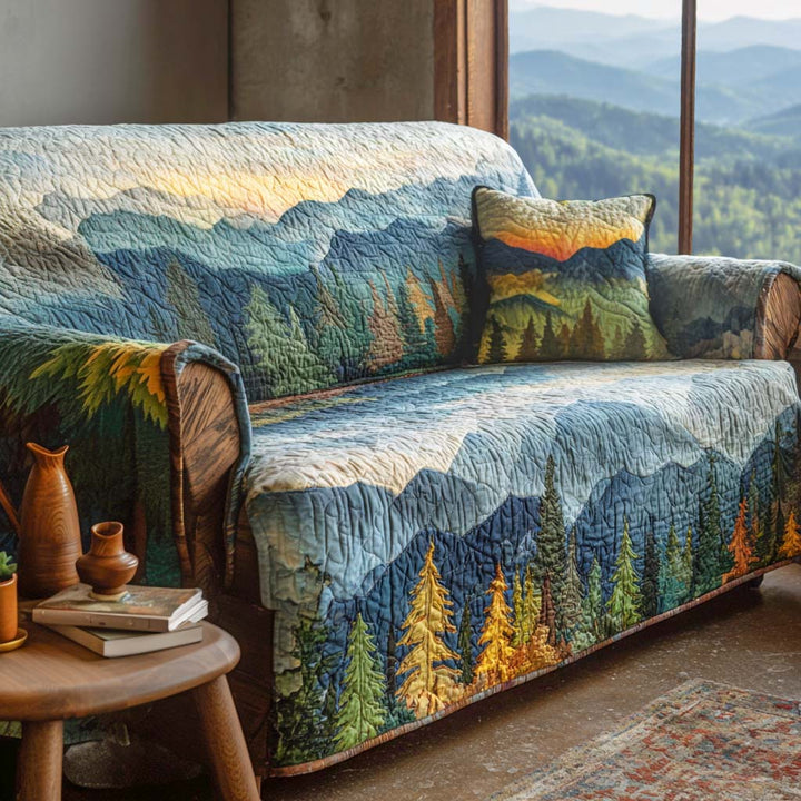 Quilted sofa cover with mountain landscape NCU0XD1096