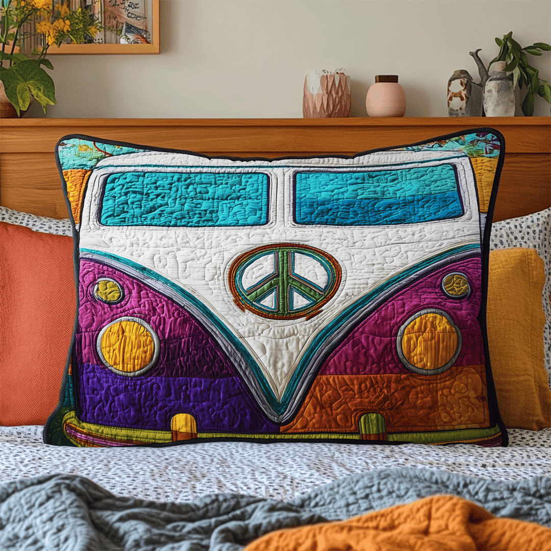 Quilted Cushion Cover with 70s Minibus NCU0DV7362