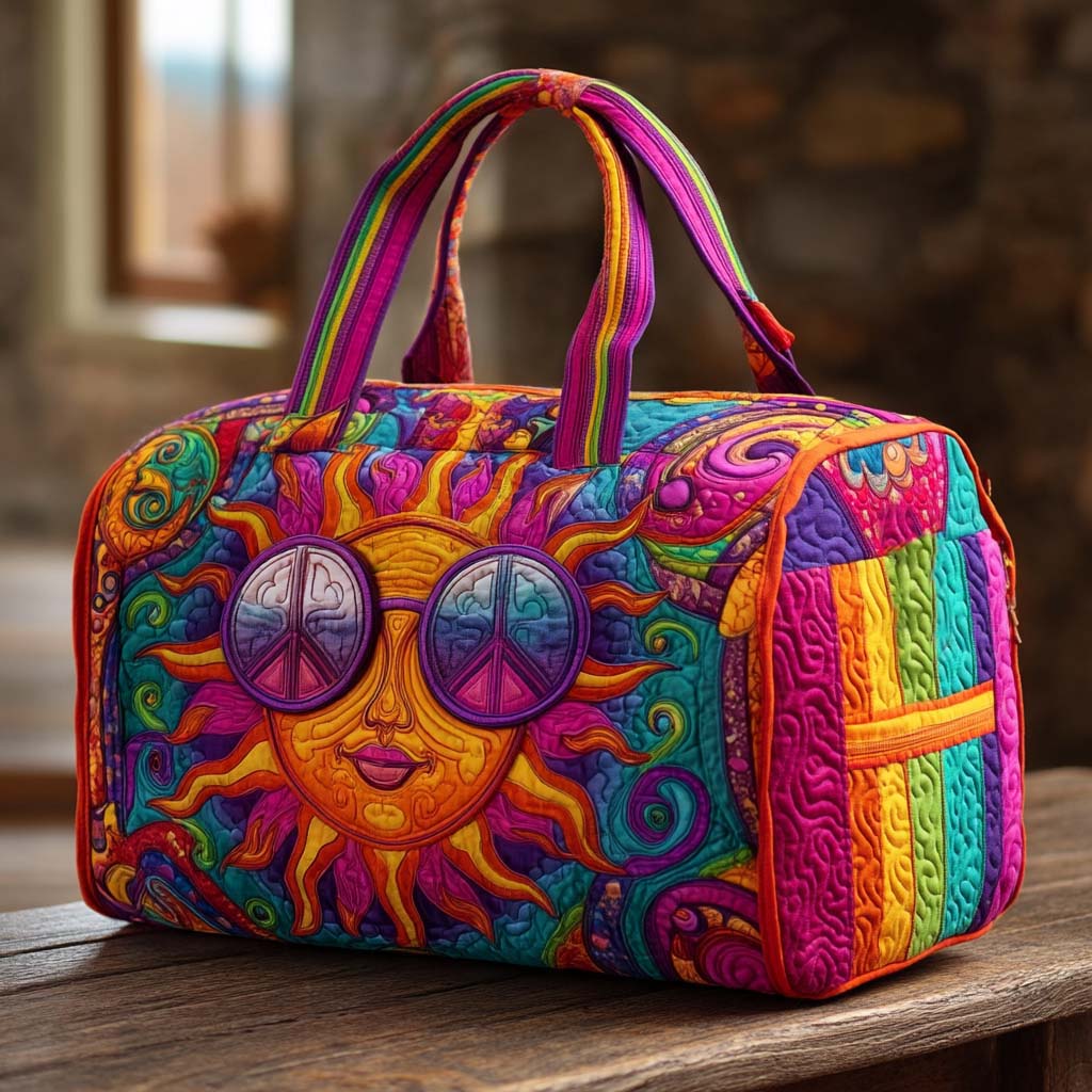 Quilted Travel Bag with Hippie Sun NCU0XD462