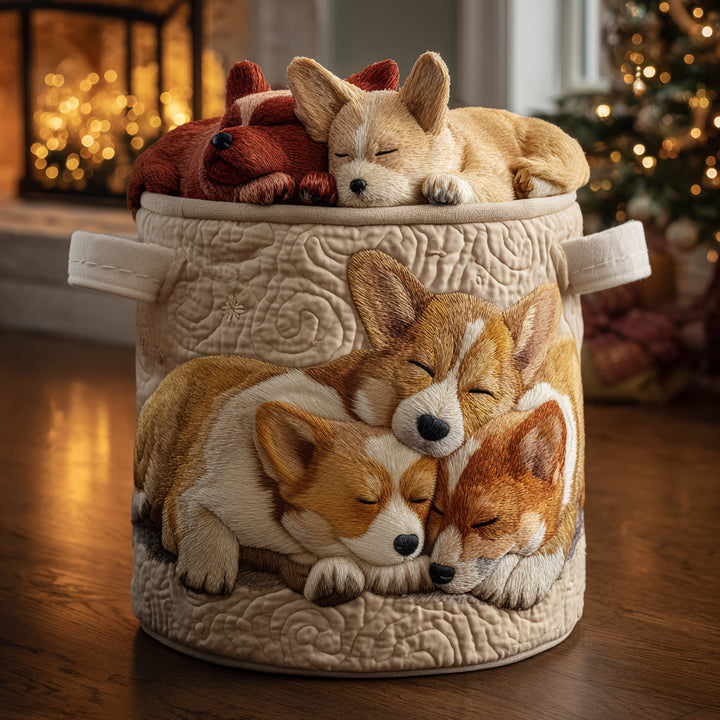 Quilted laundry basket with Christmas Corgi NCU0DV1144