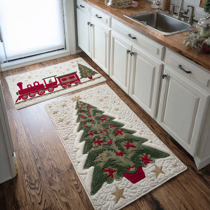 Non-slip Christmas kitchen rug with tree and pine NCU0TD1722