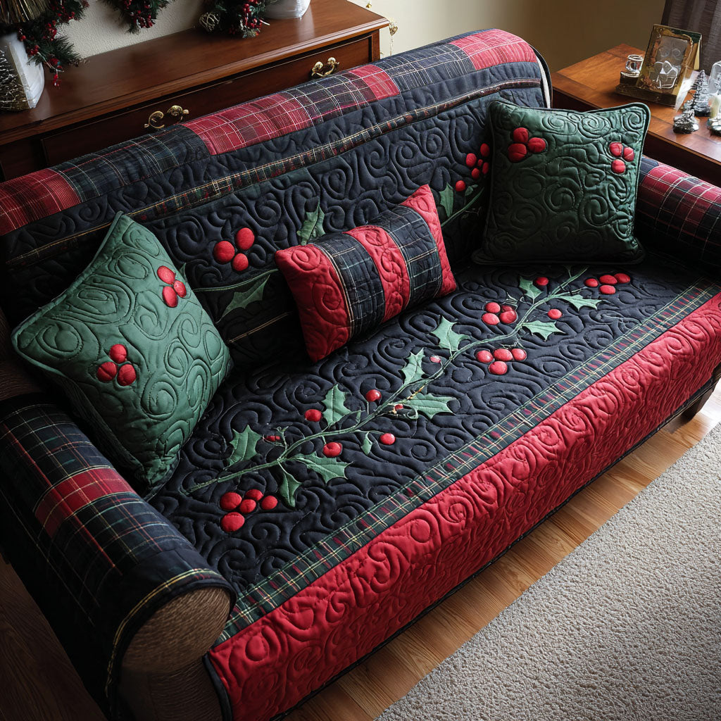 Quilted sofa cover with Christmas holly NCU0PT9776