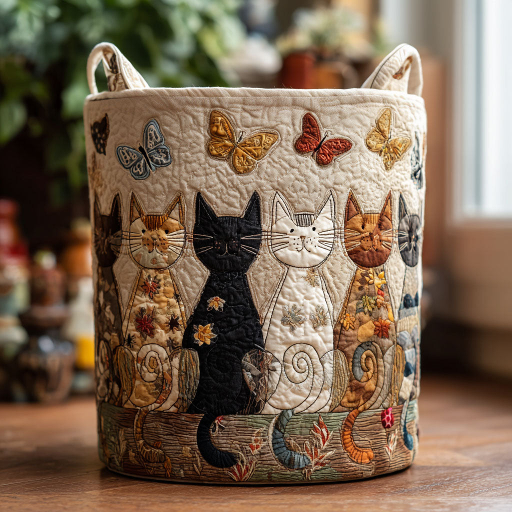Quilted laundry basket with cats NCU0PTT1895