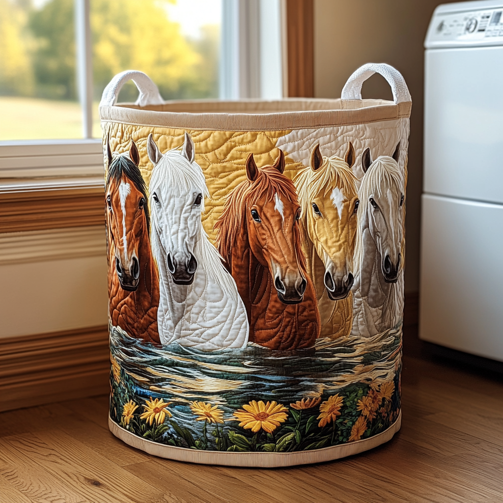 Quilted laundry basket with horse NCU0DDK753