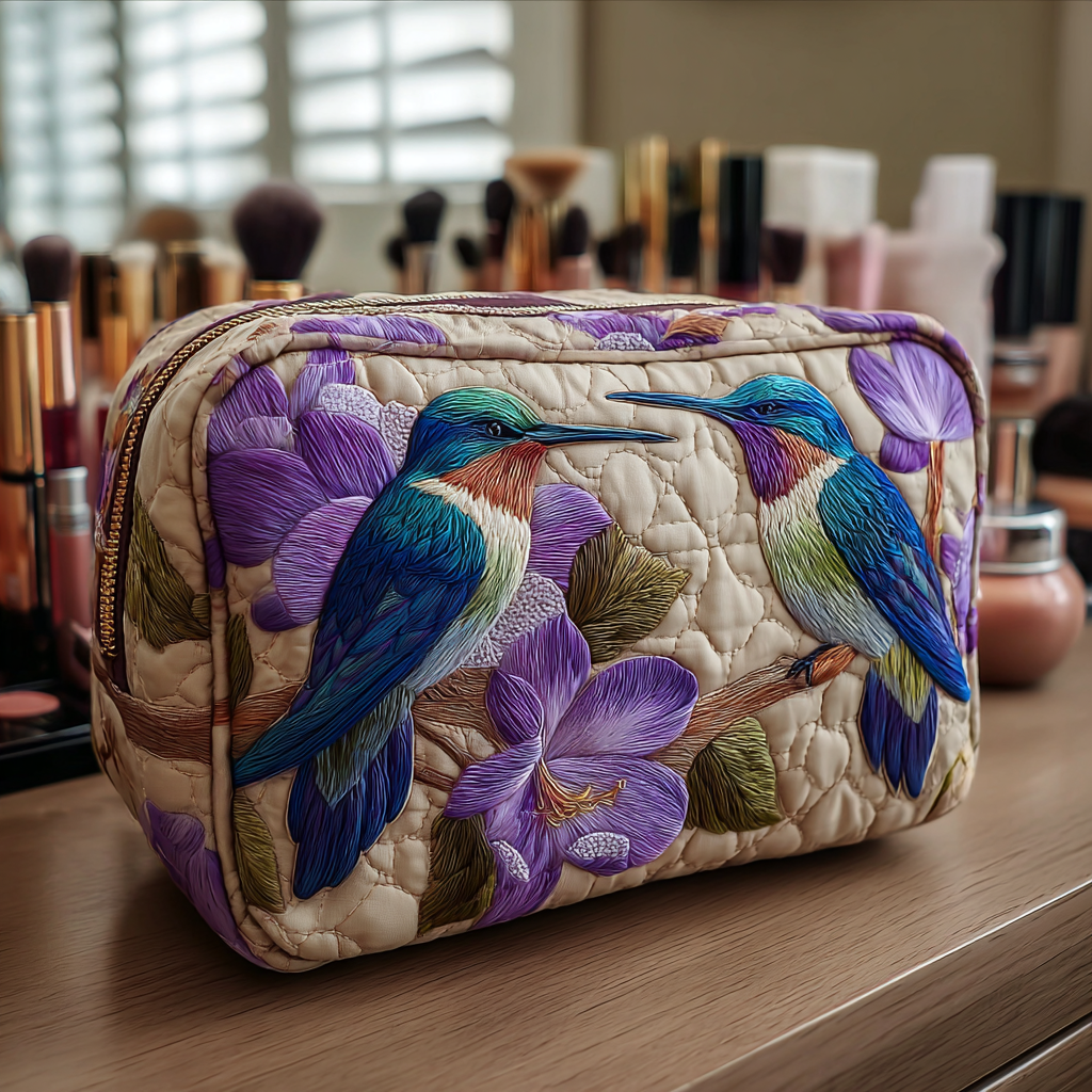 Quilted beauty case with delicate hummingbird NCU0DK10217