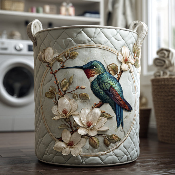 Quilted laundry basket with hummingbirds and lace effect details NCU0DV567