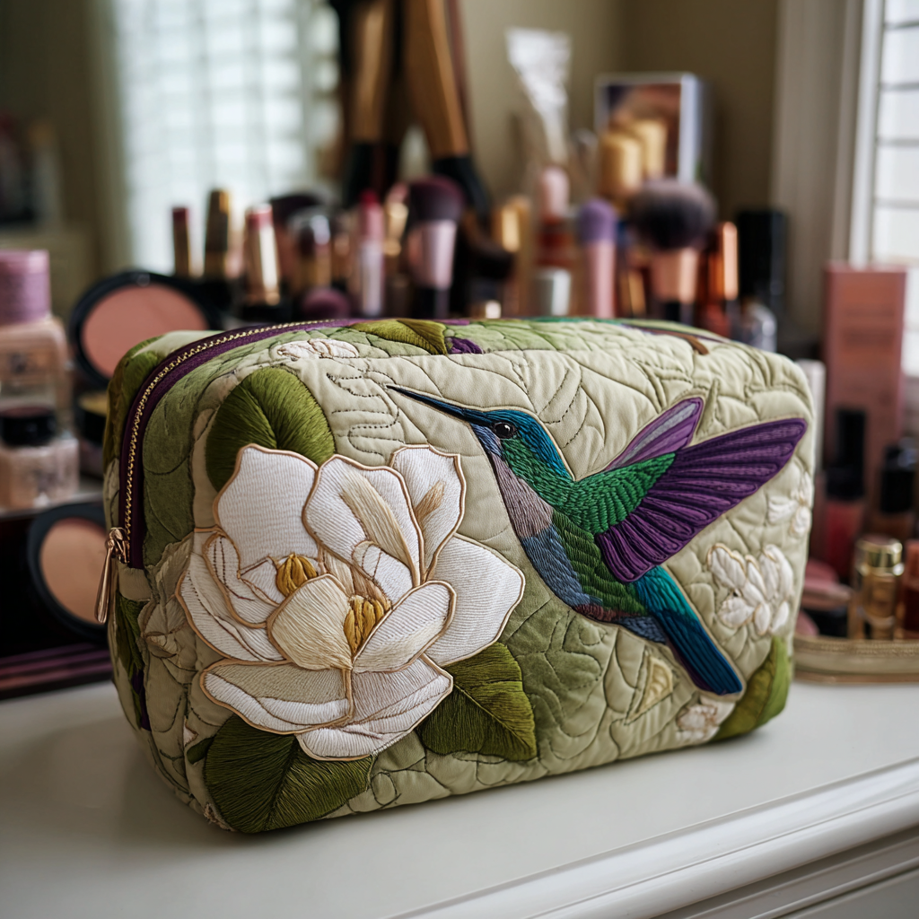 Quilted beauty case with hummingbirds in the meadow NCU0DK10216