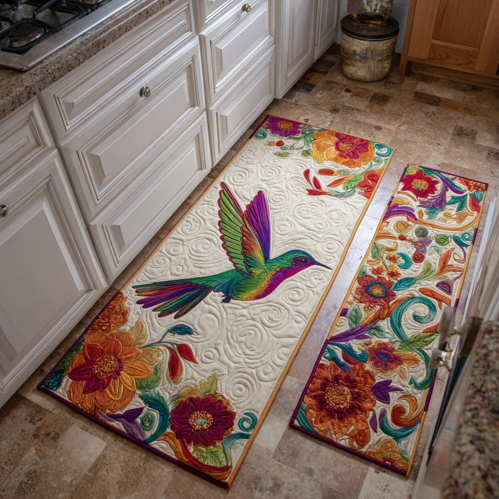 Non-slip kitchen rug with delicate hummingbird NCU0DK11062