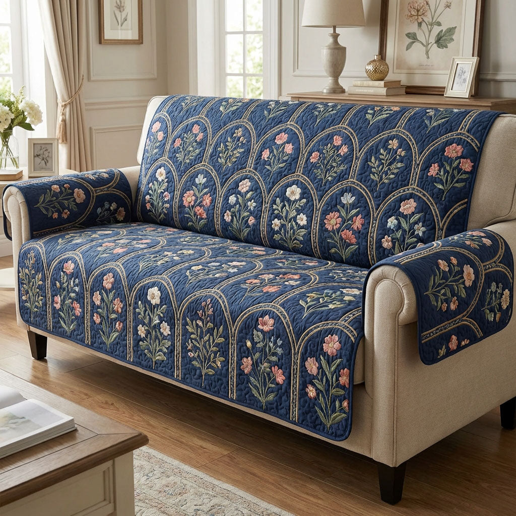 Quilted sofa cover with indigo garden NCU0TV1545