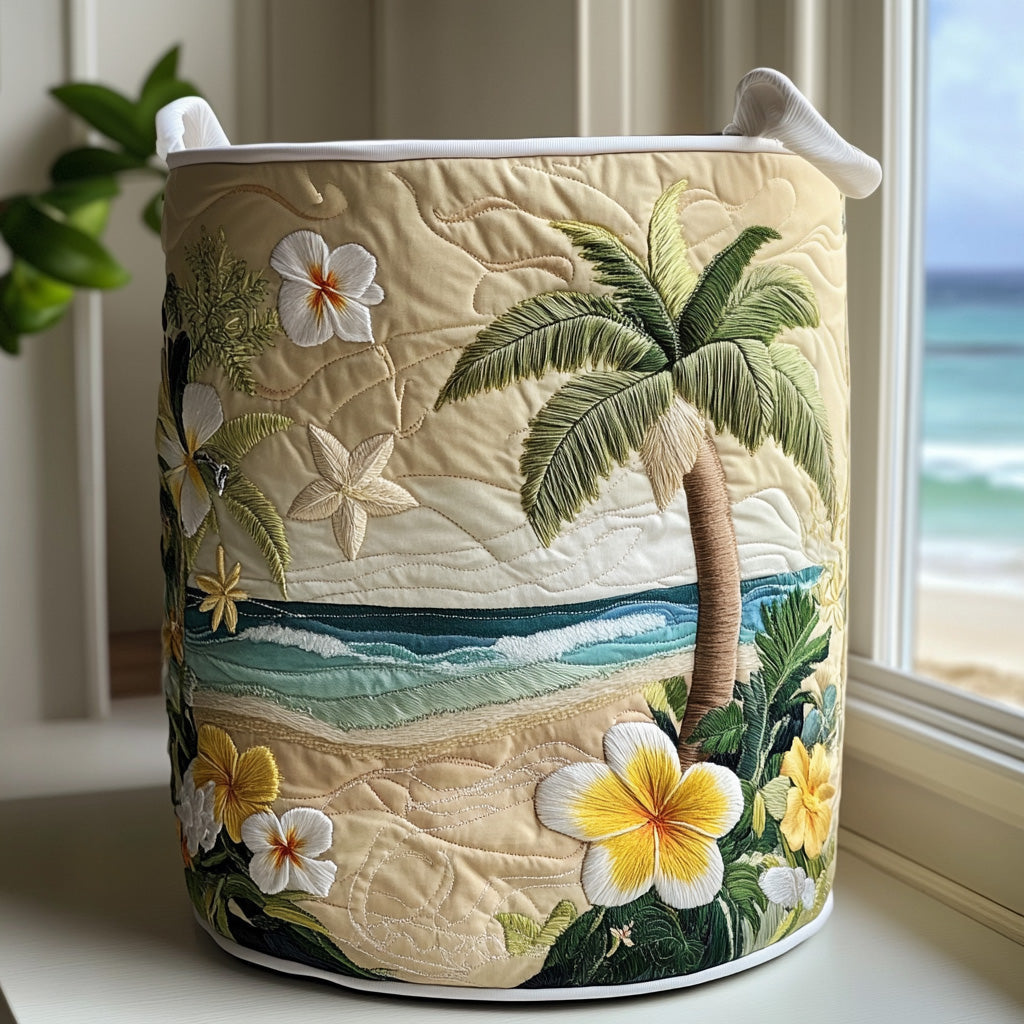 Quilted laundry basket with tropical island NCU0PVL484