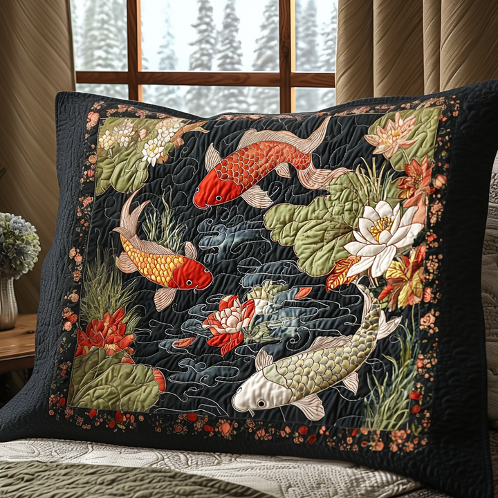 Quilted pillow cover with elegant Japanese carps NCU0DV6572