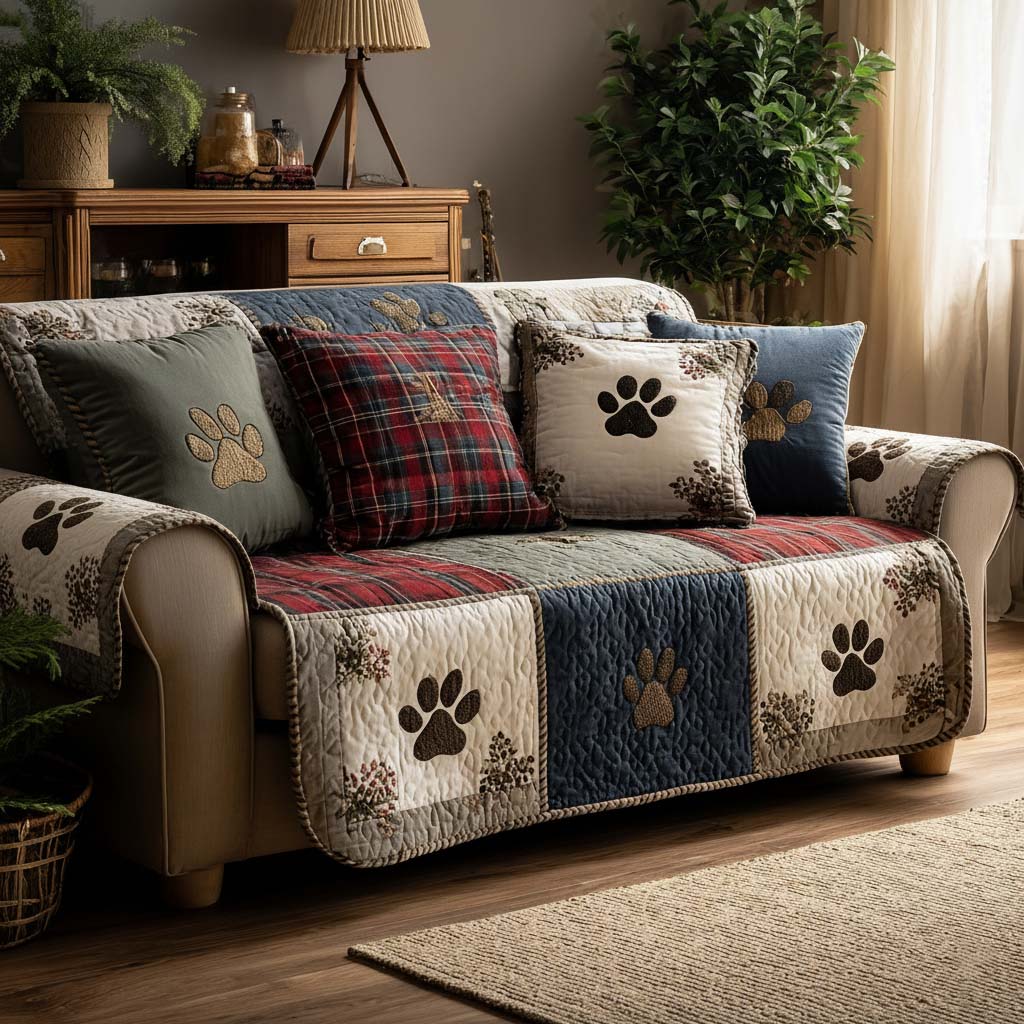 Quilted sofa cover with paw prints NCU0NT11192