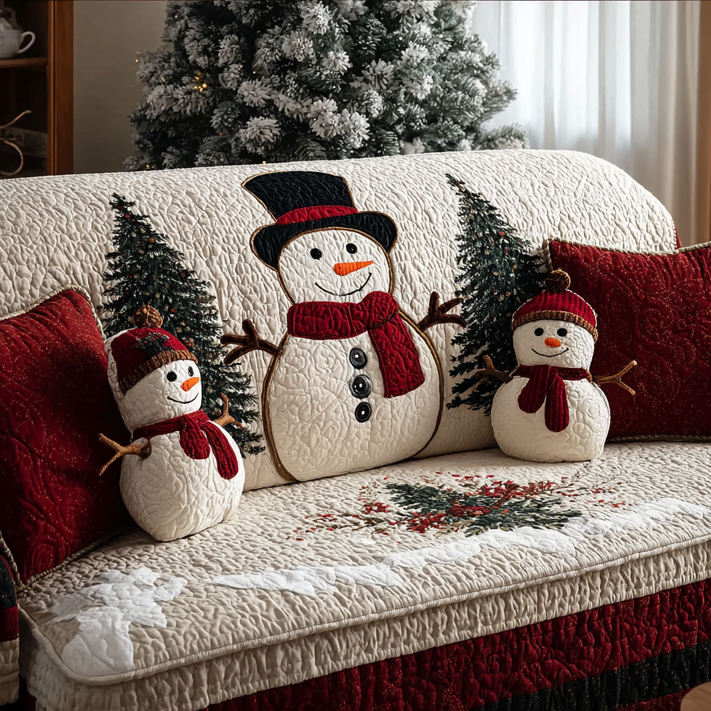 Quilted sofa cover with smiling snowman NCU0DK10793
