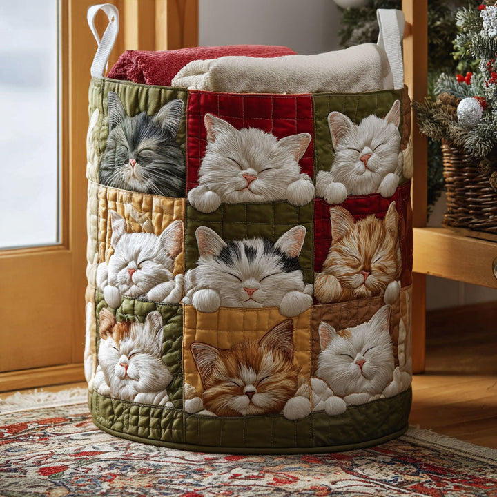 Quilted laundry basket with cozy cat NCU0QN034
