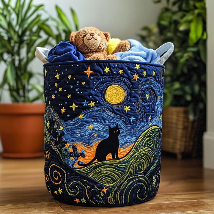 Quilted laundry basket with cozy cat NCU0NNT1333